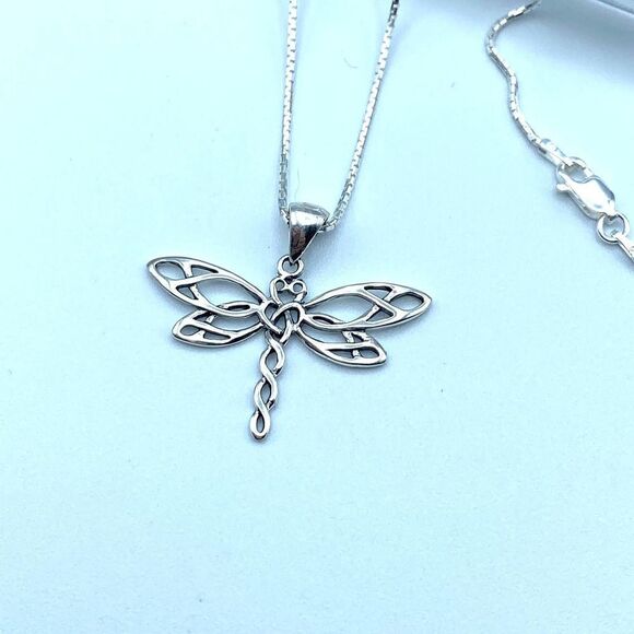 Dragonfly Sterling Silver Necklace, Spiritual - Picture 3 of 6